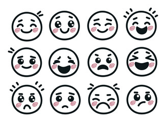 cute hand drawn doodle faces collection with different emotions.