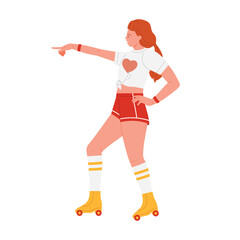A vibrant and energetic illustration featuring a roller skater dressed in a retro outfit adorned with a heart design