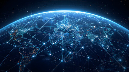 global communication network, abstract blue background, global communication concept, blue planet earth with space