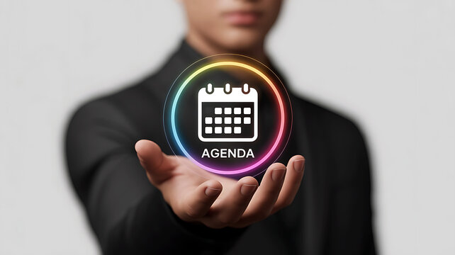 Man holds agenda icon displaying schedule and time management planning - Powered by Adobe
