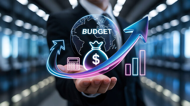 Business budget planning and financial growth concept presented by a professional businessman