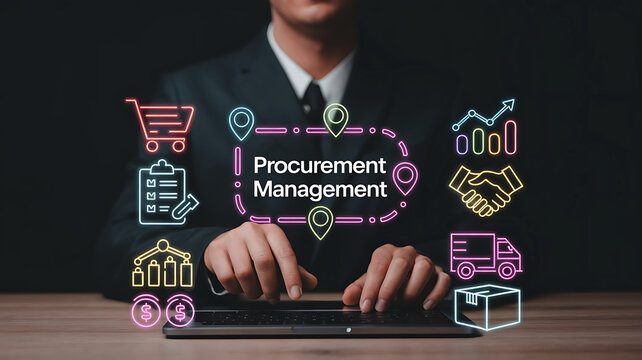 Procurement Management System on Laptop Showing Efficient Supply Chain and Logistic Processes