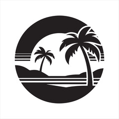 Retro sunset tropical vector silhouette clip art logo design concept illustration