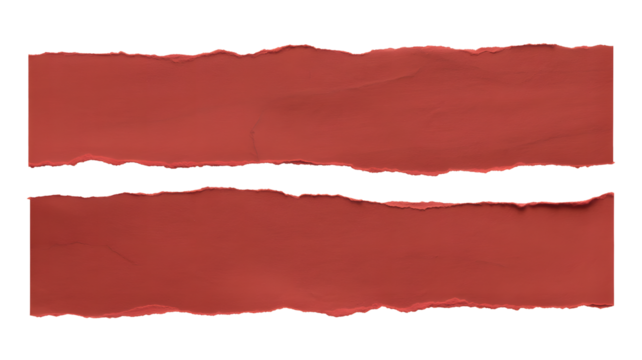 Two torn pieces of red paper isolated on transparent background