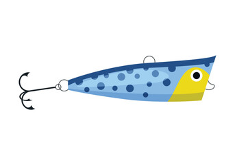 This stylish fishing lure has a vibrant blue body with yellow accents, perfect for dedicated anglers
