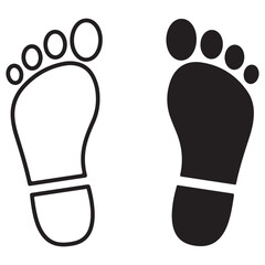 Pair of Human Footprint Icons, Outline and Solid, on a White Background