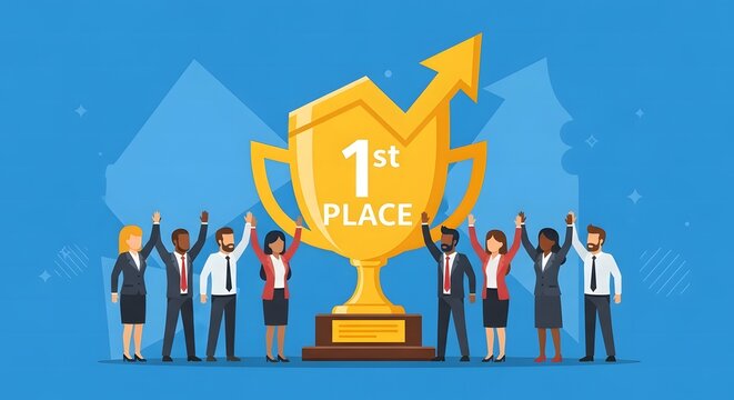 business team with trophy