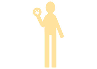 経済活動と投資・円マークのコインを持つ人のシルエット