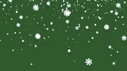 Snowflakes falling on a green background create a wintery and festive christmas holiday scene effect - Powered by Adobe