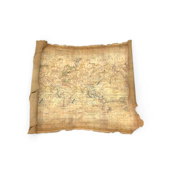 Aged treasure map with worn edges isolated on transparent background