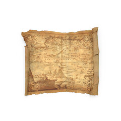 Old detailed treasure map with markings and rough edges isolated