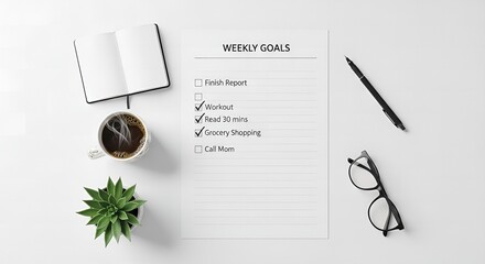 Set goals and achieve them like this productive person with coffee and a to-do list for a successful life and thriving business