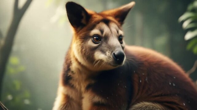Goodfellows Tree Kangaroo Rare Endangered Rainforest Mammal 4k ai
