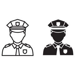 Police Officer Icon Set in Outline and Solid Styles