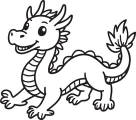 Friendly Chinese dragon line art vector. side profile