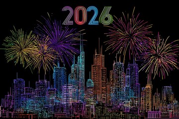 Vibrant new year s eve fireworks explode over a dazzling city skyline in celebration