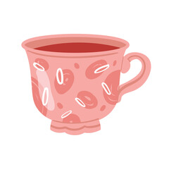 A whimsical pink cup beautifully adorned with playful patterns, making it perfect for beverages and decoration alike