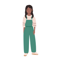 Fototapeta premium A trendy and stylish cartoon character is donned in vibrant green overalls and a casual yet fashionable outfit