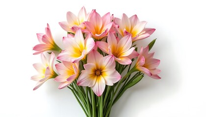 Fototapeta premium Pink and Yellow Tulip Bouquet on White Background