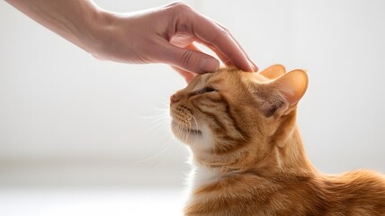 Gentle hand petting an orange tabby cat s head with affection