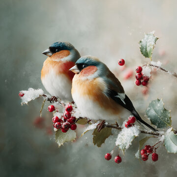 Winterliche Singv&ouml;gel auf roten Beeren &ndash; Naturfotografie