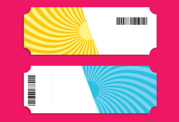 Vibrant Yellow and Blue Sunburst Event Tickets with Barcodes, ideal for Admission, Raffle, or Discount Vouchers, featuring a Modern Radial Stripe Design