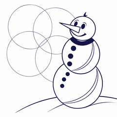 Outline drawing of a snowman construction with guide circles