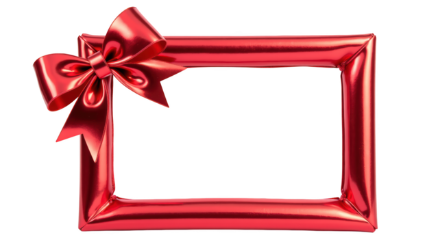 Shiny red frame with decorative bow, perfect for showcasing special moments or gifts. This vibrant design adds festive touch to any presentation
