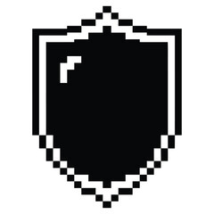 Pixel art black shield emblem with white outline