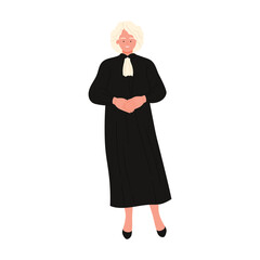 Woman in judge black uniform standing, lady in long dress smiling vector illustration