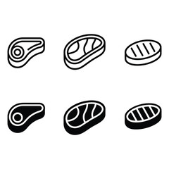 Collection of steak icons in outline and solid styles