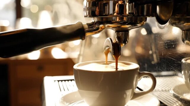 Professional Espresso Machine Brewing Fresh Coffee