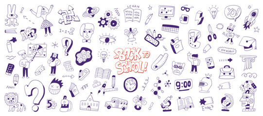 School education doodle set , hand drawn pencil drawings background