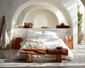 Serene Bed Beneath Arched Alcove In Interior