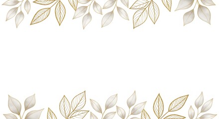 Elegant golden and beige leaves border on a white background, perfect for invitations, cards, and decorative designs.
