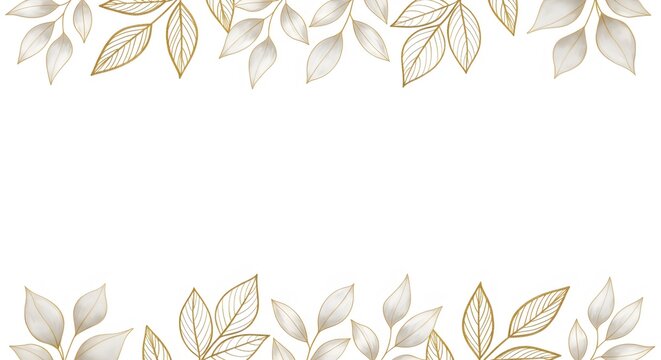 Elegant golden and beige leaves border on a white background, perfect for invitations, cards, and decorative designs.