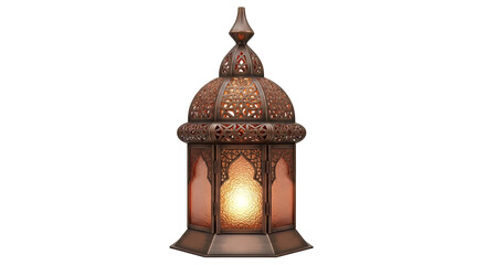 Ornate bronze moroccan lantern with intricate designs and warm glowing light perfect for home decor and creating an exotic atmosphere on transparent background