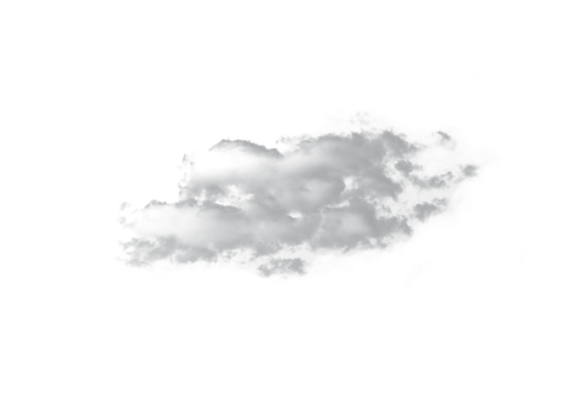 Soft isolated gray cloud floats on a clean white background for dreamy visual design. This subtle atmospheric element enhances minimalist creative projects. Perfect for nature, weather, and sky themes