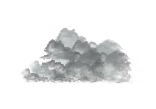 Soft isolated gray cloud floats on a clean white background for dreamy visual design. This subtle atmospheric element enhances minimalist creative projects. Perfect for nature, weather, and sky themes