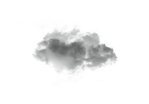 Soft isolated gray cloud floats on a clean white background for dreamy visual design. This subtle atmospheric element enhances minimalist creative projects. Perfect for nature, weather, and sky themes