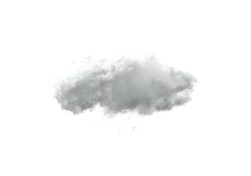 Soft isolated gray cloud floats on a clean white background for dreamy visual design. This subtle atmospheric element enhances minimalist creative projects. Perfect for nature, weather, and sky themes