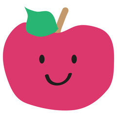 Cute Apple Kawaii Vector Illustration – Smiling Hand-Drawn Fruit Clipart