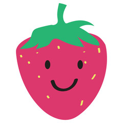 Cute Strawberry Kawaii Vector Illustration – Smiling Hand-Drawn Fruit Clipart
