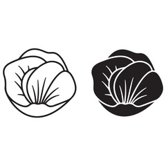 Stylized Cabbage Head Outline and Silhouette Illustrations
