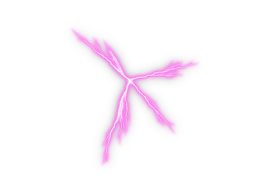 Vibrant Pink Lightning Energy Effect on White Background creating a glowing electric burst visual. Dynamic electric strike illustration ideal for digital design. Neon storm bolt graphic for creative 