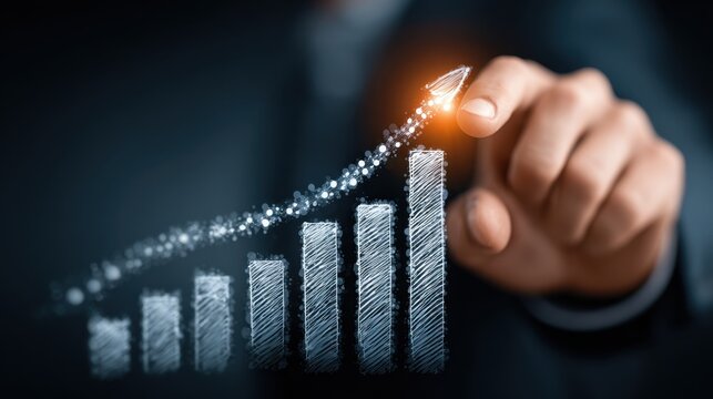 Sales performance analysis with digital graph showing optimization and improved efficiency