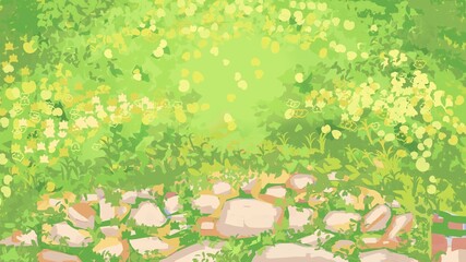 spring background with flowers and stone road