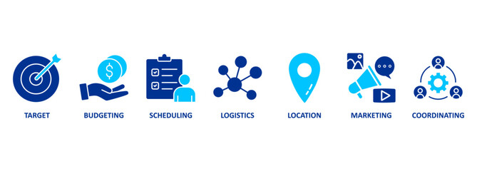 Banner event management concept vector illustration with icons