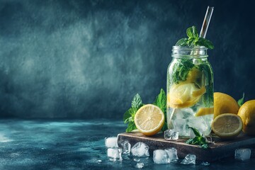 Refreshing Citrus and Mint Infusion on Rustic Wood