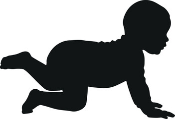 baby Crawling Silhouette With Bow Silhouette vector